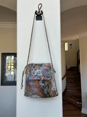 Vintage Jane Yoo hand painted and signed leather crossbody bag